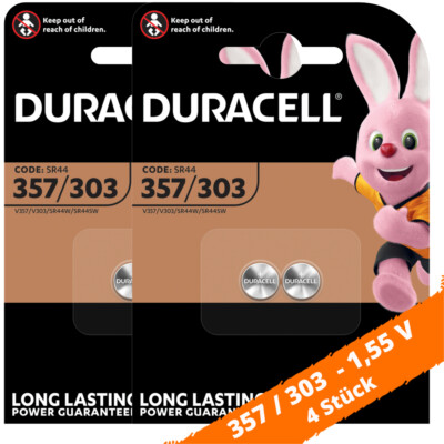 4 x Duracell 303 357 SR44W SR44SW Uhrenbatterie LR44 SR1154 Knopfzelle 