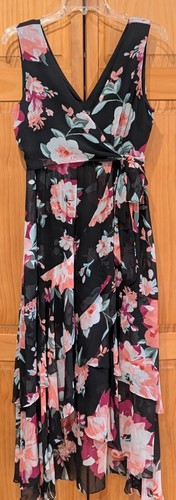 Floral Print Trimmed V Neck Tie Waist Sleeveless Dress main image 1