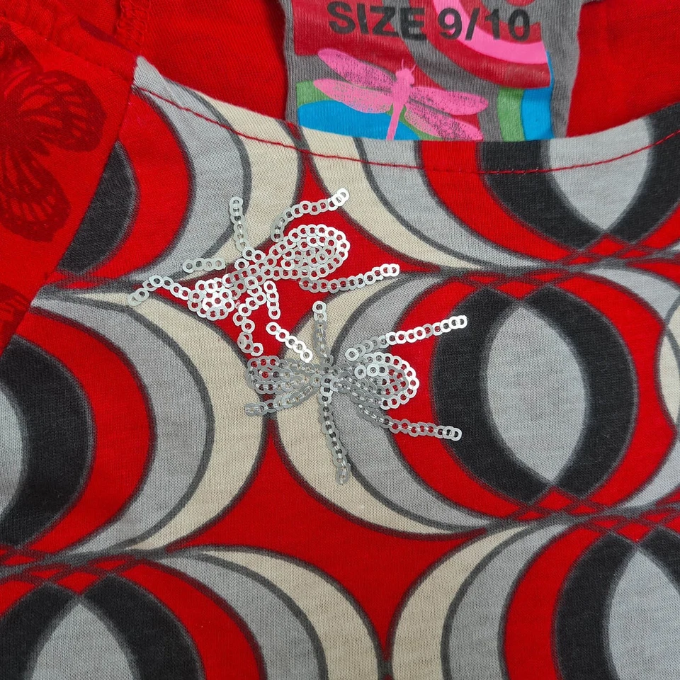 Desigual Girls Shift Dress Size 9-10Y Long Sleeve Sequin Geometric Red - Image 3 of 4