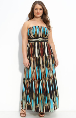 NEW! DONNA MORGAN Strapless Ikat Print Knit Dress  (Plus Size) 16W $158