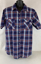 VTG Mens Shirt Sears Fieldmaster Blue Plaid Short Sleeve cotton/polyester Sz XL