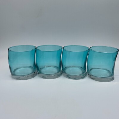 4 Vintage Leonardo Swing Curved Tumbler Double Old Fashioned Glasses   Aqua Blue