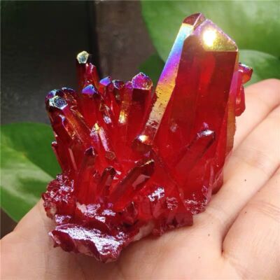 50g Natural Aura Red Titanium Chakra Crystal Point Quartz Cluster VUG Specimens