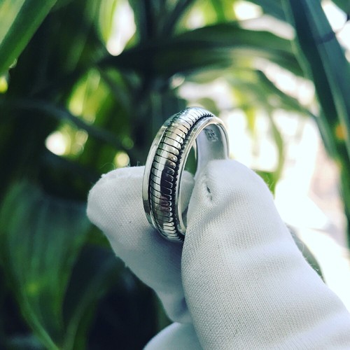 Men 6mm 925 Sterling Silver Oxidize Finish Domed Spinner Ring / Gift Box - Picture 4 of 4