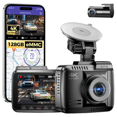 AZDOME 4K Dual Dash Cam ADAS WiFi GPS Front and Rear 24H Parking Mode+128GB eMMC