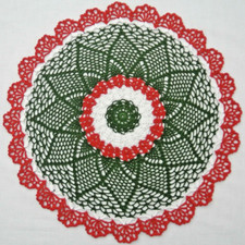 43 cm, 16.9 inch, Red White Green, Christmas Holiday Crochet Doily, ogrc30, 404