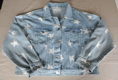 Cloud Ten Denim Jean Jacket Women's Size Small Star Print Light Blue 100% Cotton