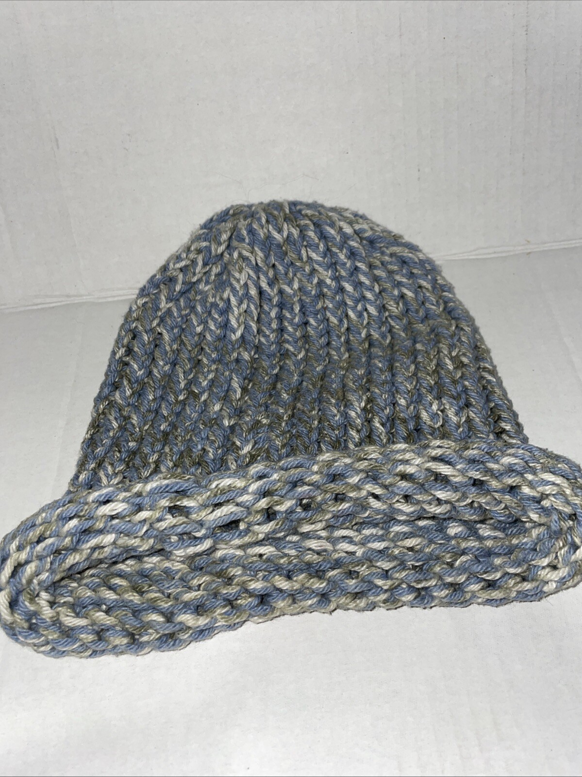 beanie knit hat handmade One-Size-Fits-All Blue Green Cream stocking cap ladies-image