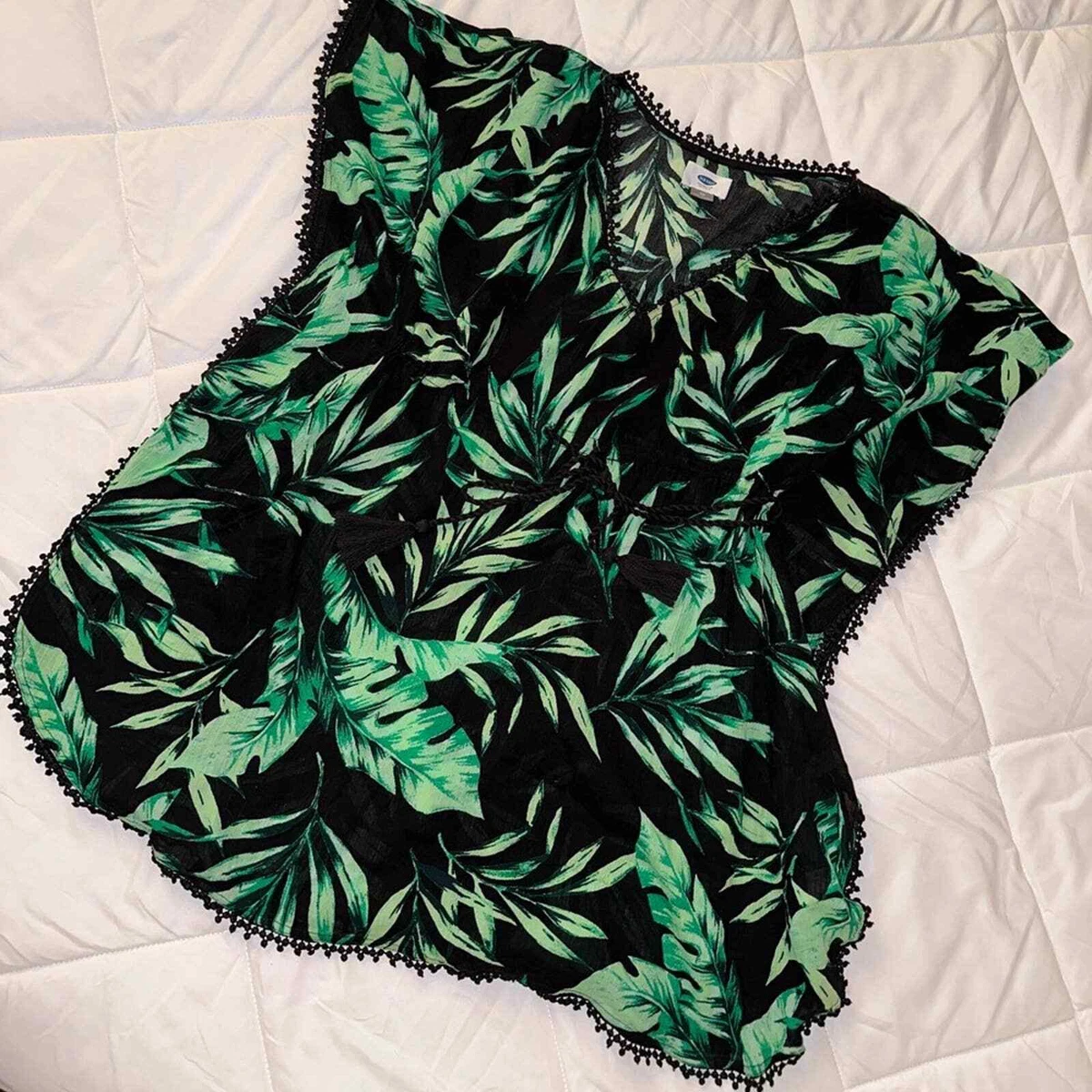 Old Navy Black and Green Tropical Palm Leaves Beach Swim Cover Up