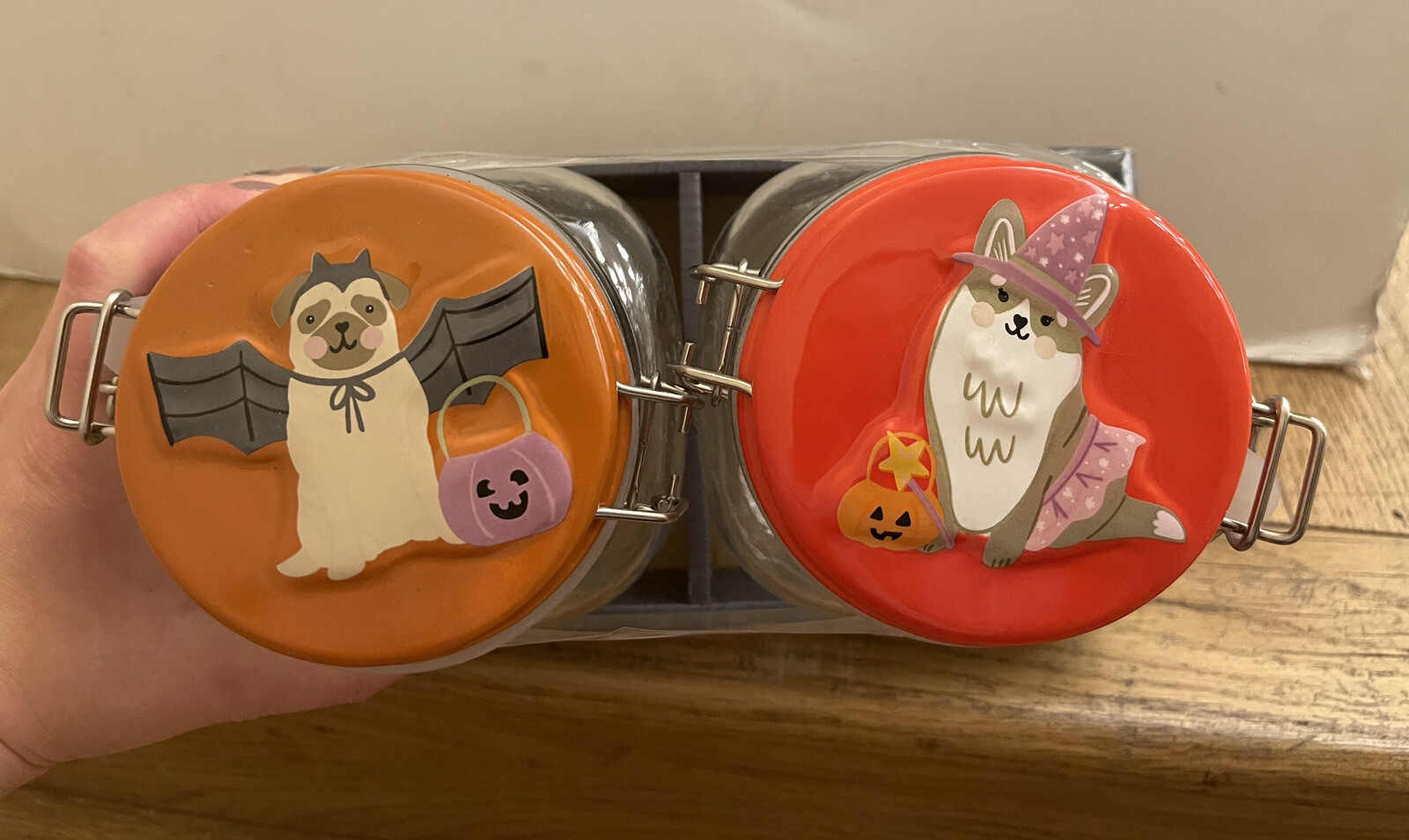 Mason glass clamp jar set 2 pc 34oz /1L each pug bat witch halloween dogs eBay