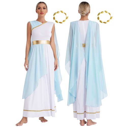 Women Greek Roman Toga Costume Grecian Princess Empress Dress with Headwear - Picture 42 of 54