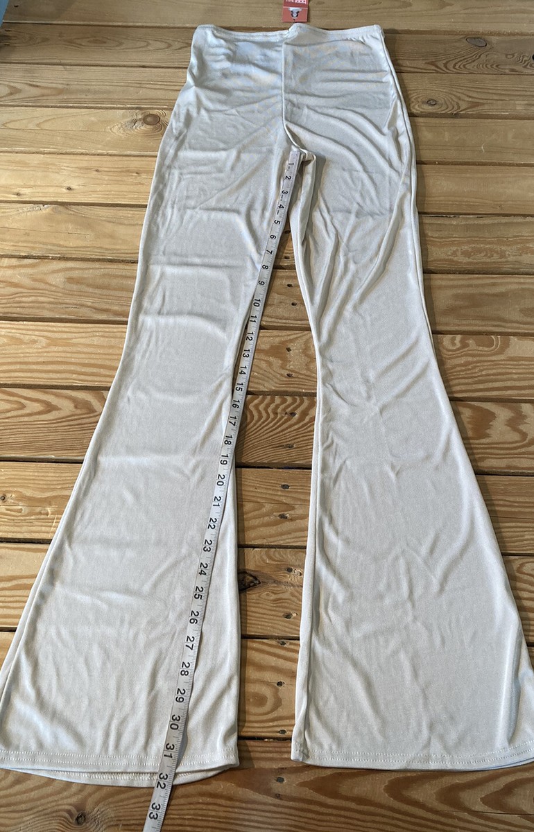 boohoo NWT women's slinky o-ring flare trousers Size 6 beige T4 | eBay