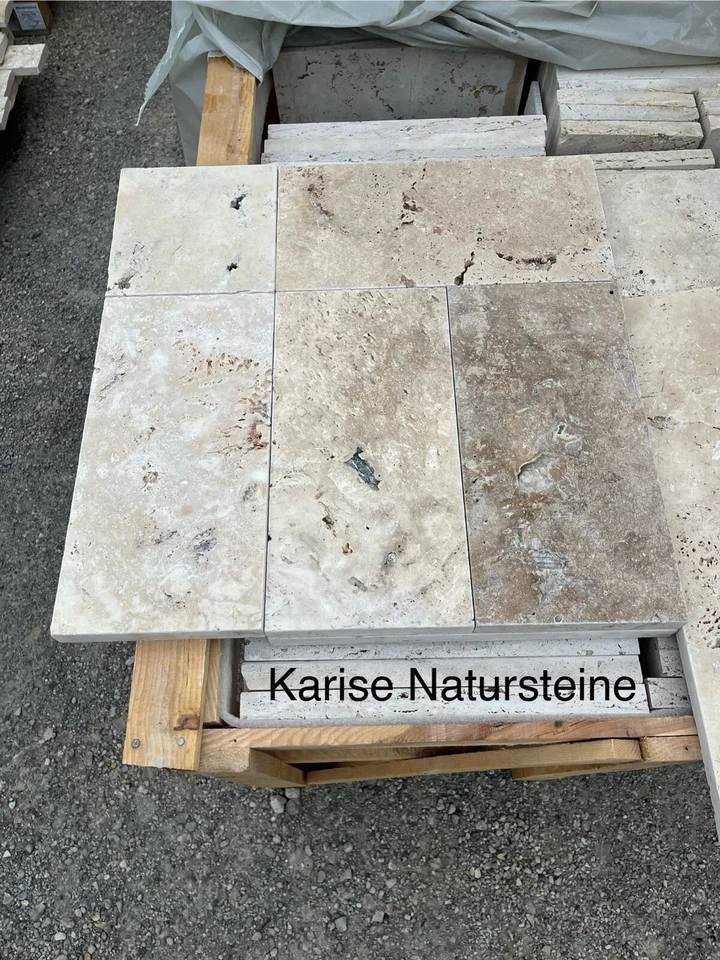 Travertin Naturel Terrassen-Bodenplatten Römischer Verband 16,35m² PalettenPreis - Bild 3 von 4