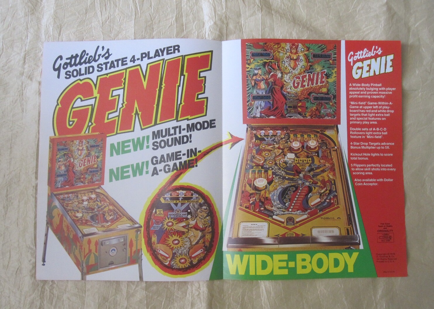 1979 GOTTLIEB GENIE PINBALL FLYER eBay