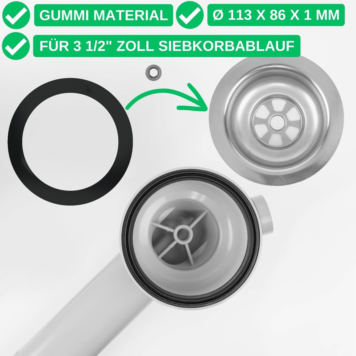 Flachdichtung Siebkorbablauf 113 x 86 x 1 mm für 3 1/2 Garnituren Gummidichtung