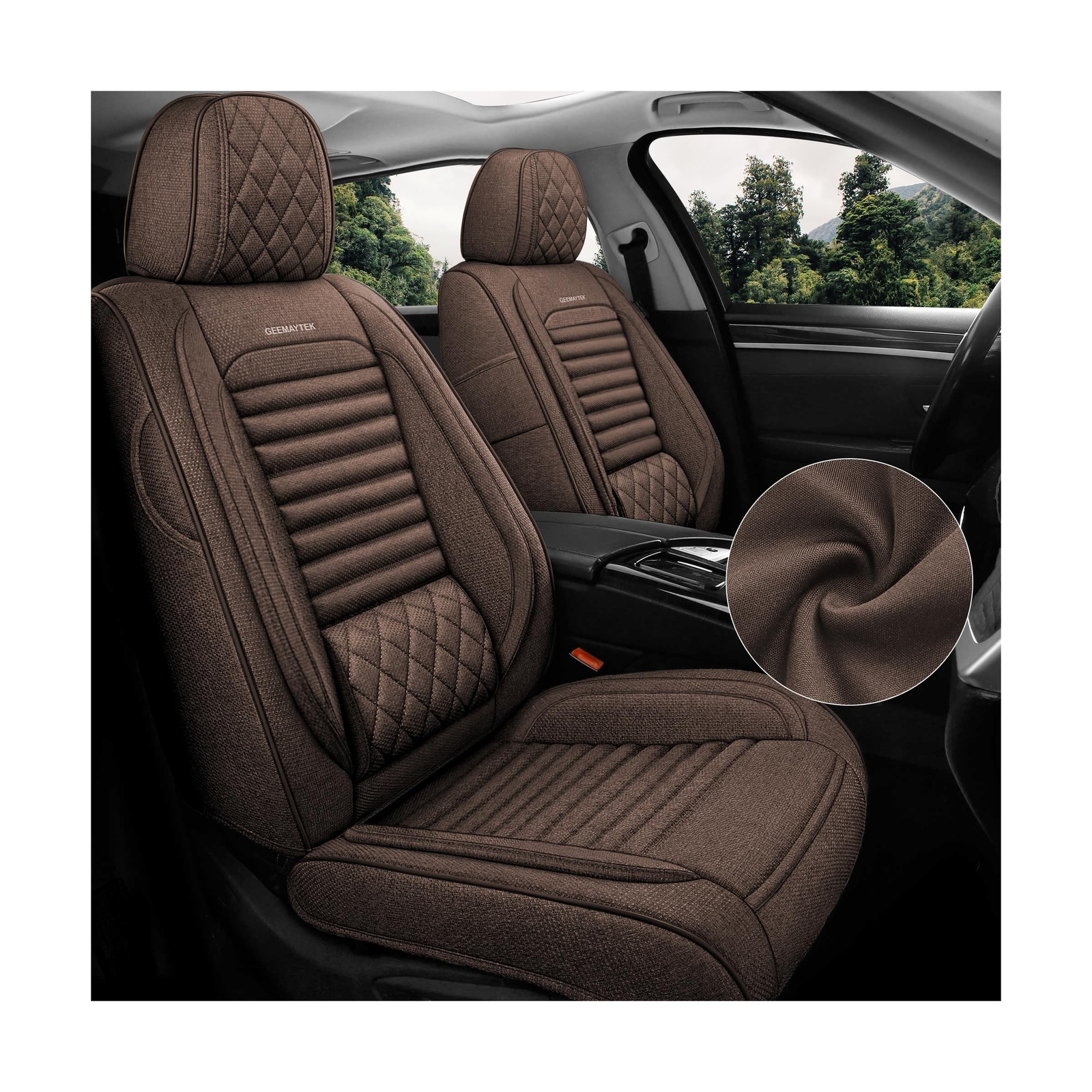 Car Seat Covers Full Set, Breathable Linen Automotive Front and Rear Seat Cov...