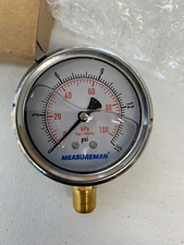 Measureman Liquid Filled Pressure Gauge 2 1/2” Dial 1/4” NPT Lower 