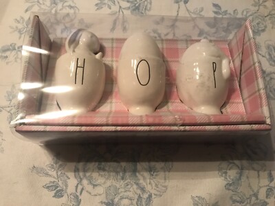 Rae Dunn Easter Bunny HOP Egg Ceramic Figurines~Brand New!