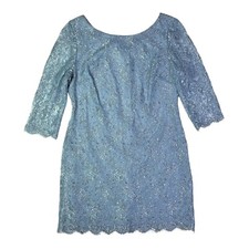 Calvin Klein Size 12P Blue Lace Short Dress Metallic Silver