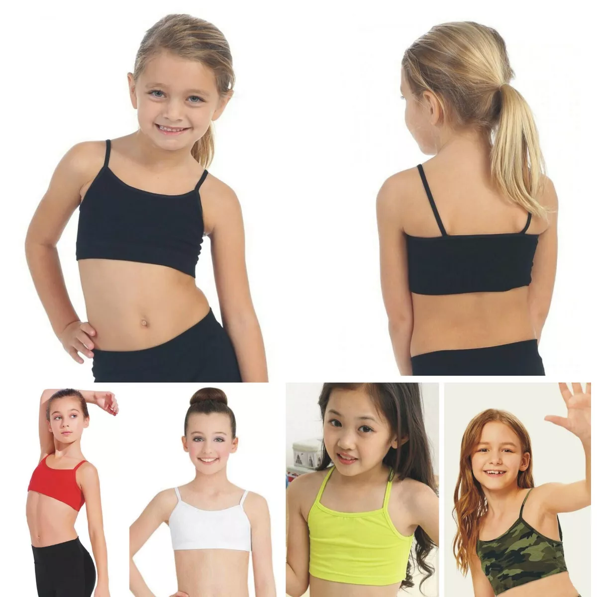 Girls Kids Plain Camisole Bralet Crop Vest Strappy Gym Sports