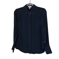 Numi The Simone Silk Blend Washable Button Up Collared Blouse Top Black Small