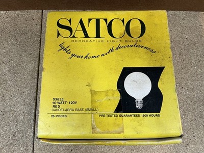 Box Of (25) Satco S3833 Transparent Red 10W G12 1/2 C7 Christmas Bulb E12 Base