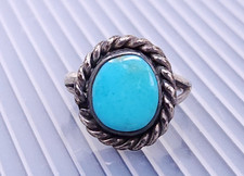 Vintage Navajo Native American Sterling Silver Turquoise Round Ring size 6