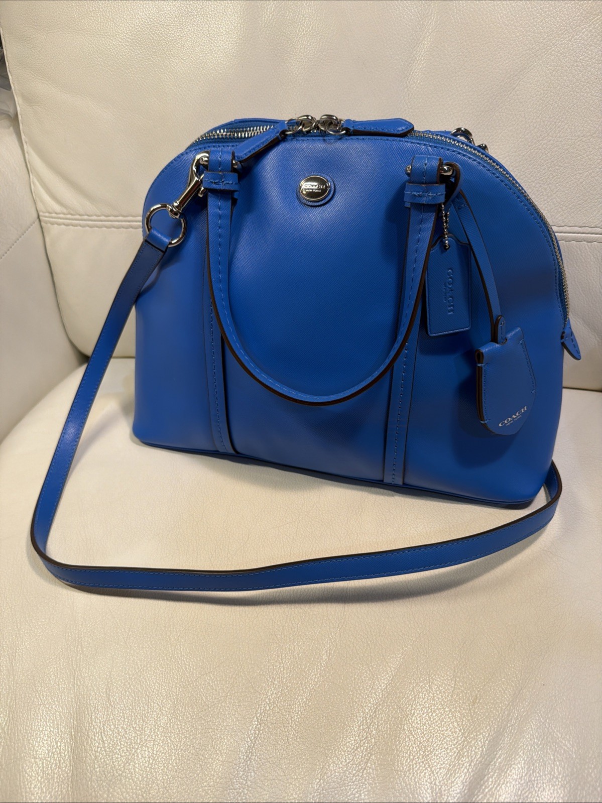 Coach Peyton Cora Domed Satchel Porcelain Blue Leather Bag image 3