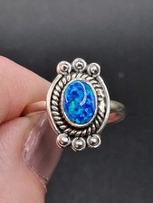 Sterling Silver Dainty Blue Opal Ring Size 6.25 Native Southwestern Style