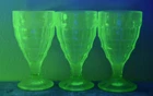Vintage Hazel Atlas Optic Block Colonial Uranium Footed Goblet Glass Depression