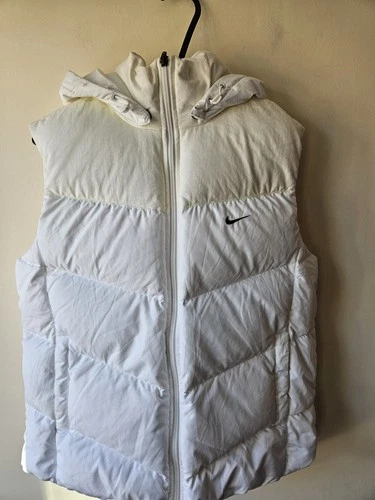 Vintage Nike Allure Down Puffer Vest Women’s XL White Cream Y2K Gilet Hooded video thumbnail