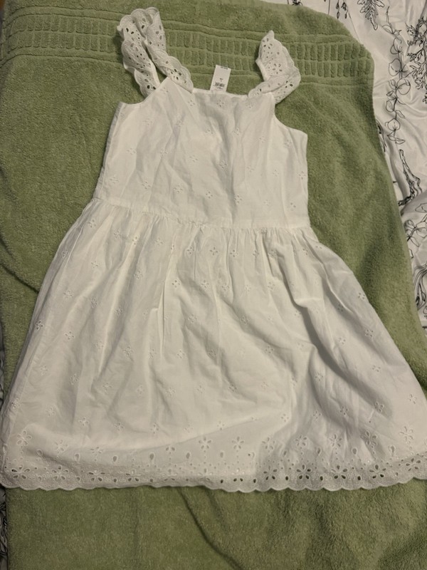 NWT GapKids Girls White Lined Eyelet Dress Size Large (10)