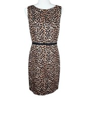 Ann Taylor Loft Cheetah Print Sleeveless Shift Dress Black Brown Animal Print, 6