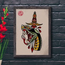 Snake  Dagger - Old School Traditional Flash Tattoo Art Print