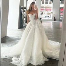 Elegant ALine Pleat Pearls Wedding Dresses Lace-up Back Bridal Gowns Customized