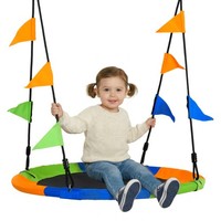 Outsunny Saucer Tree Swing Metal Tube Adjustable Rope Garden Blue Green Orange