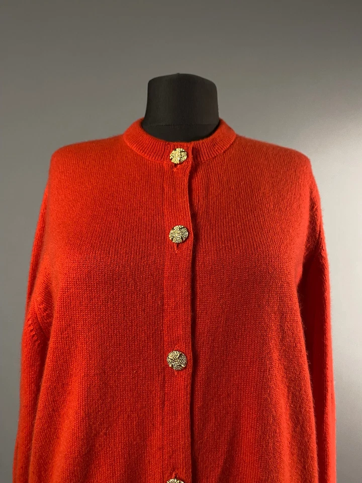Cárdigan Ballantyne Cachemir Dorado Botón Manga Larga Tejido Rojo Talla 44 ~Escocia Foto 2 de 4