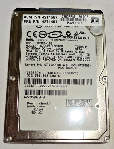 HITACHI *** HTS723216L9SA60*** 160 GB *** SATA HDD Notebook 2,5 Zoll #NFP1404