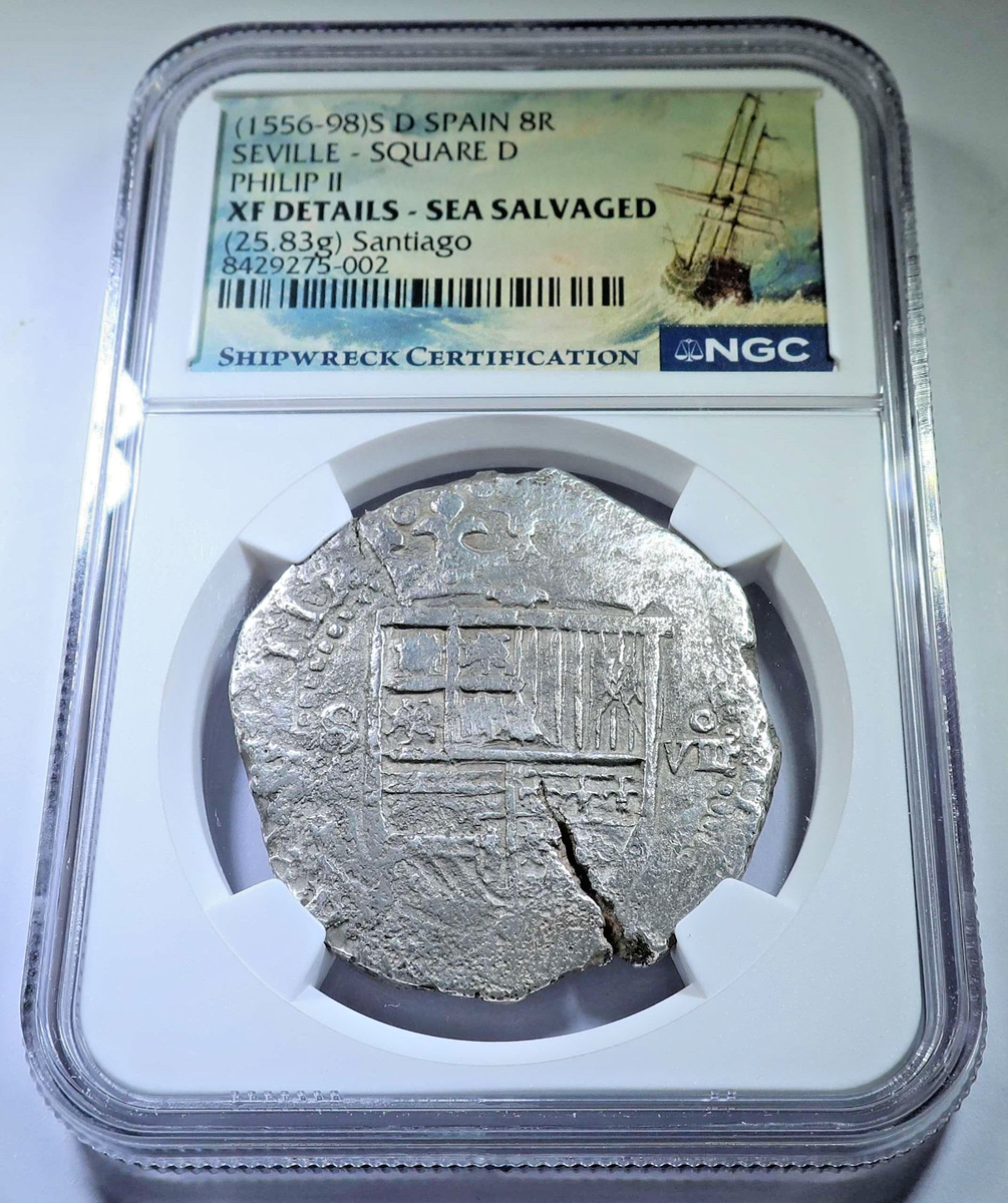 NGC XF Santiago Shipwreck 1556-98 Spanish 8 Reales 1500's Philip