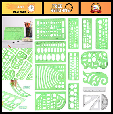 15 Pcs Geometric Drawing Templates Set with Rulers & File Bag for Design & Study