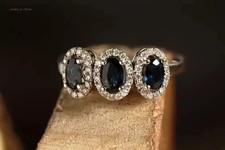 2Ct Oval LabCreated Blue Sapphire Women's Wedding Ring 14K White Gold Plated