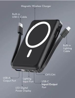 Wireless Power Bank 10000 mAH für iPhone (Magsafe) und Android