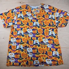 Peaches uniforms Halloween pumpkin jack o lantern Scrub Top Size L
