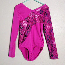 Danskin Now Long Sleeve Leotard S/CH 6-6x Pink Purple Gold Sparkle V-Neck
