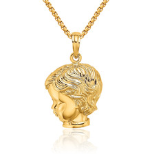 14K Solid Yellow Gold Boy Head Necklace