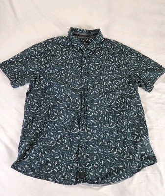 Marc Ecko Cut & Sew Shirt 2X Men s Teal White Pattern Short Sleeve Button Up
