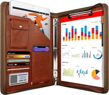 Zippered Portfolio Organizer, Leather Padfolio with 3 Ring Binder, Profession...