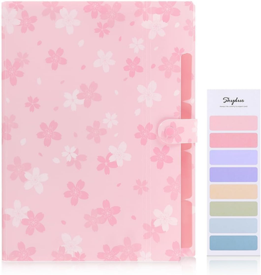 Pink Expanding File Folder with 5 Pockets, Cute Accordion File
