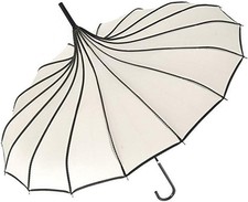 Vintage Pagoda Peak Umbrella Sun Parasol - Ivory Scalloped Canopy for Weddings,
