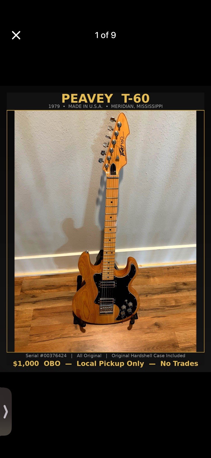 Peavey T-60 Electric Guitar 1979 Natural Ash 6-String w /  Original Case